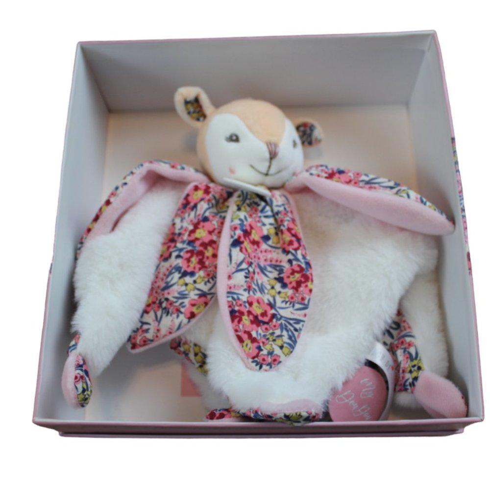 Doudou et Compagnie Paris Deer Fawn Plush Baby Lovey Security Blanket Pink NEW